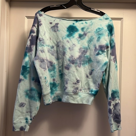 Pink Victorias Secret Baby Blue Off the Shoulder Tie Dye Sweatshirt EUC It#C56 - Picture 11 of 15